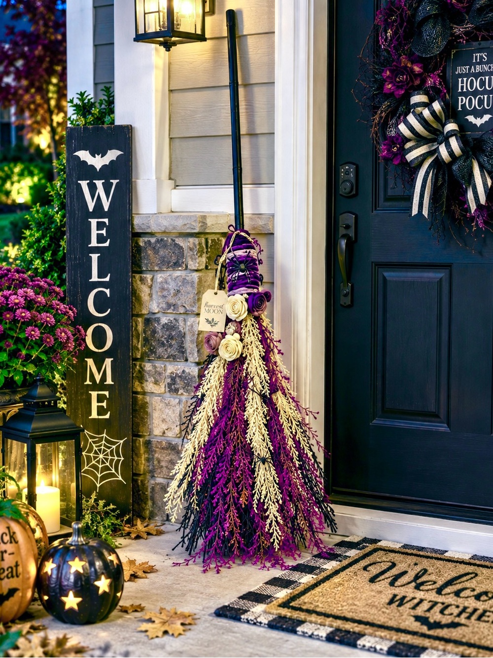 Harvest Moon Purple Witch Broom Fall Decor